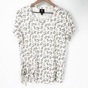 NWT Bobeau Floral Side Tie T-Shirt Size L Cream Floral Boho Spring Floral Soft